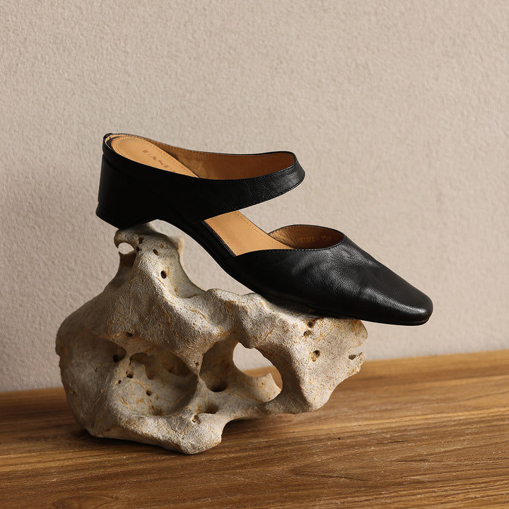 Cavie Genuine Leather Square-Toe Mules