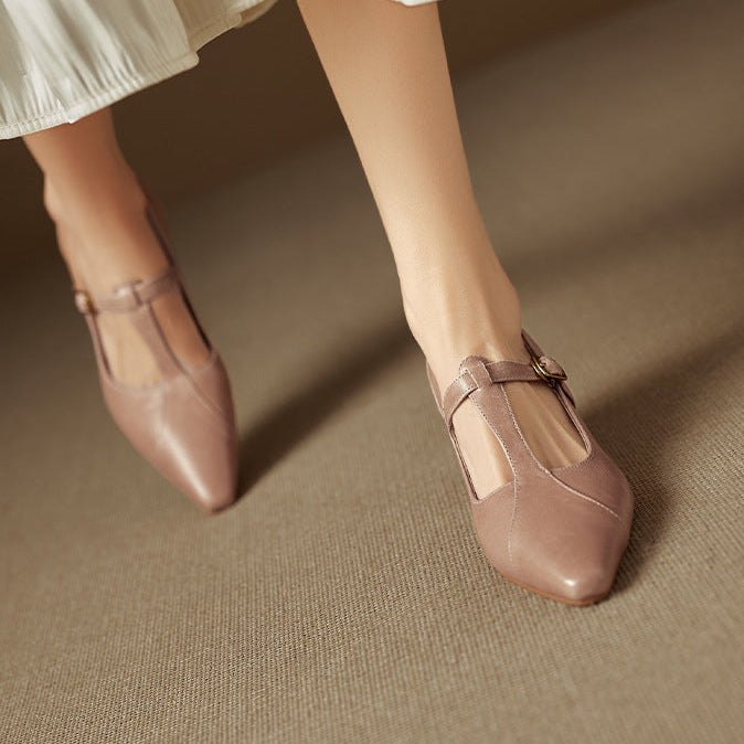 Rovena Genuine Leather T-Strap Heel Pumps