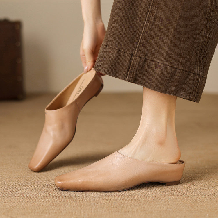 Noelle Genuine Leather Square-Toe Mules