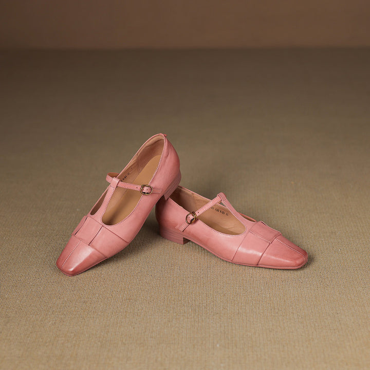 Leya Genuine Leather T-Strap Pumps