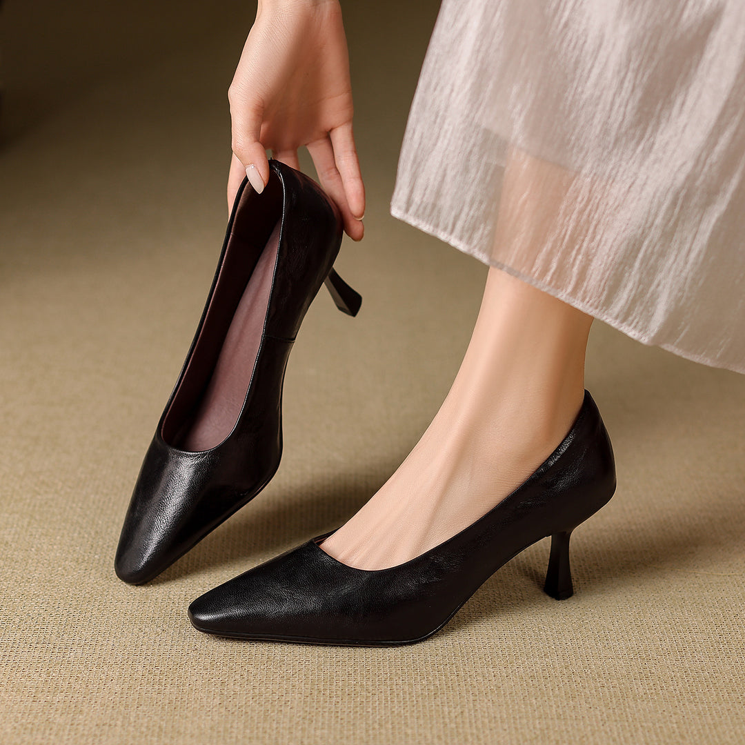 Cleva Genuine Leather Square-Toe Heels