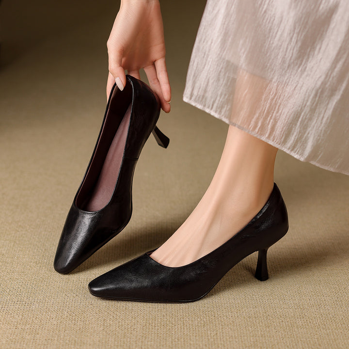 Cleva Genuine Leather Square-Toe Heels