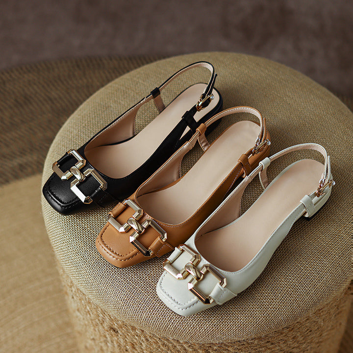 Cora Square Toe Leather Slingback Pumps