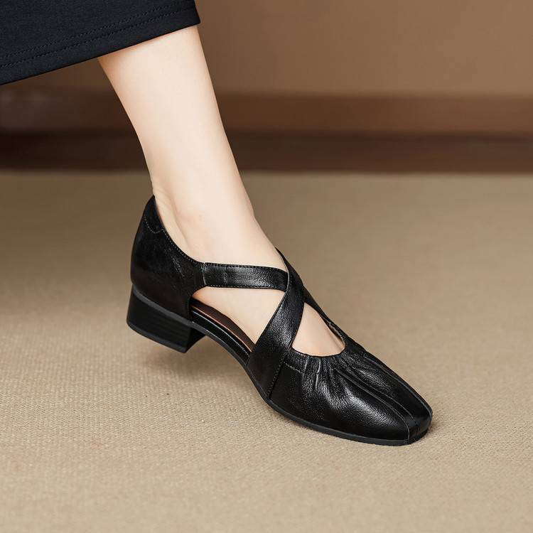Odie Genuine Leather Cross Strap Flats