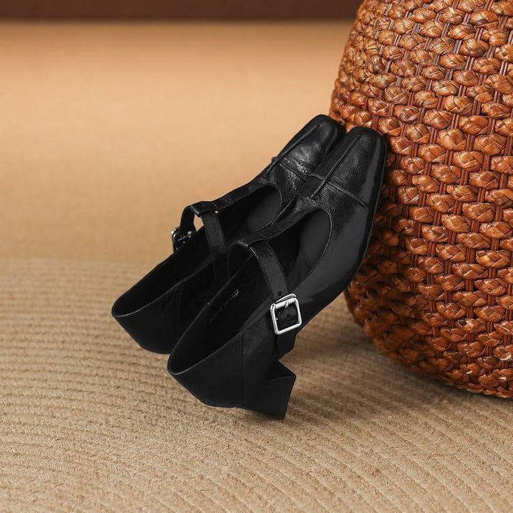 Eden Genuine Leather T-Strap Heels