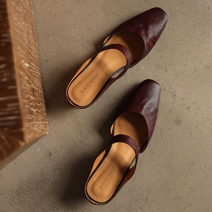 Cavie Genuine Leather Square-Toe Mules