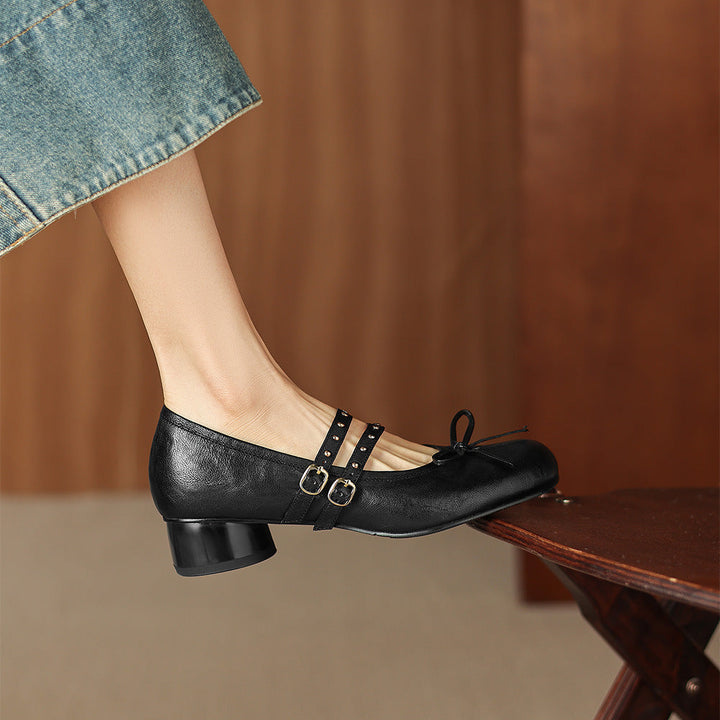 Alba Genuine Leather Studded Mary Jane Pumps