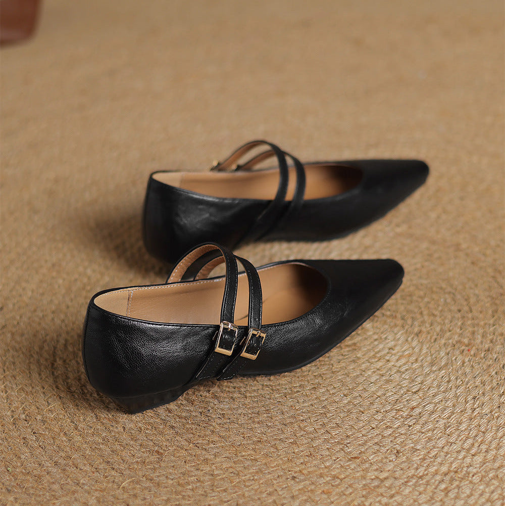 Noel Genuine Leather Dual-Strap Mary Jane Flats