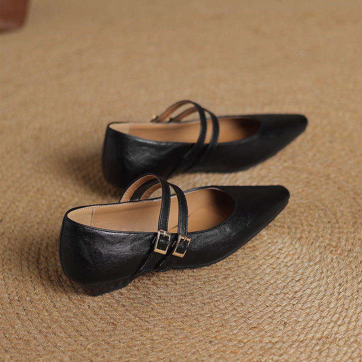 Noel Genuine Leather Dual-Strap Mary Jane Flats