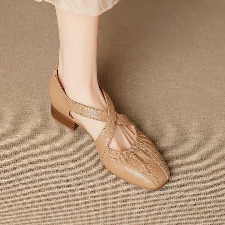 Odie Genuine Leather Cross Strap Flats