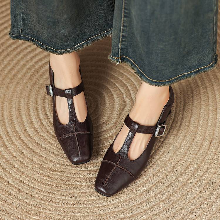 Eden Genuine Leather T-Strap Heels