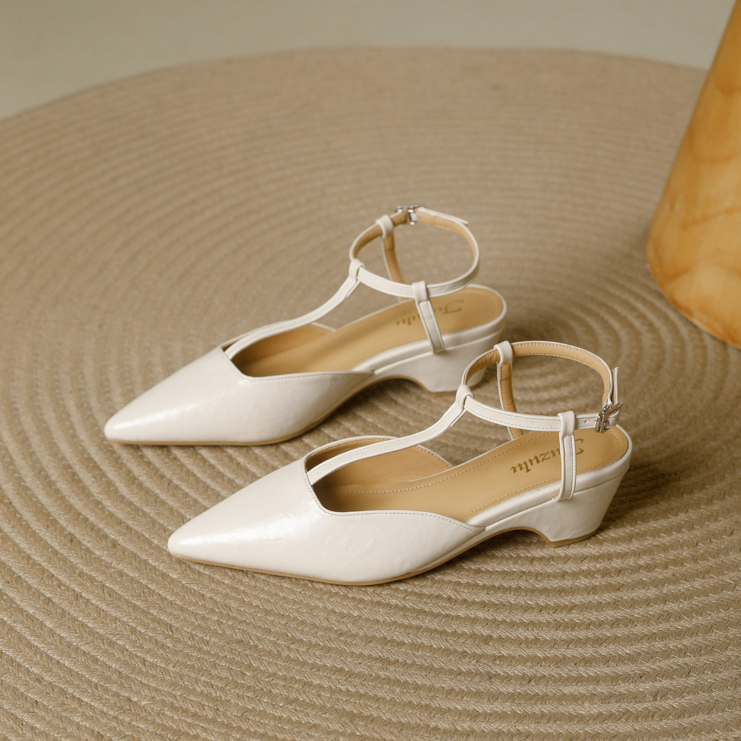 Nelsy Premium Leather T-Strap Slingback Heels