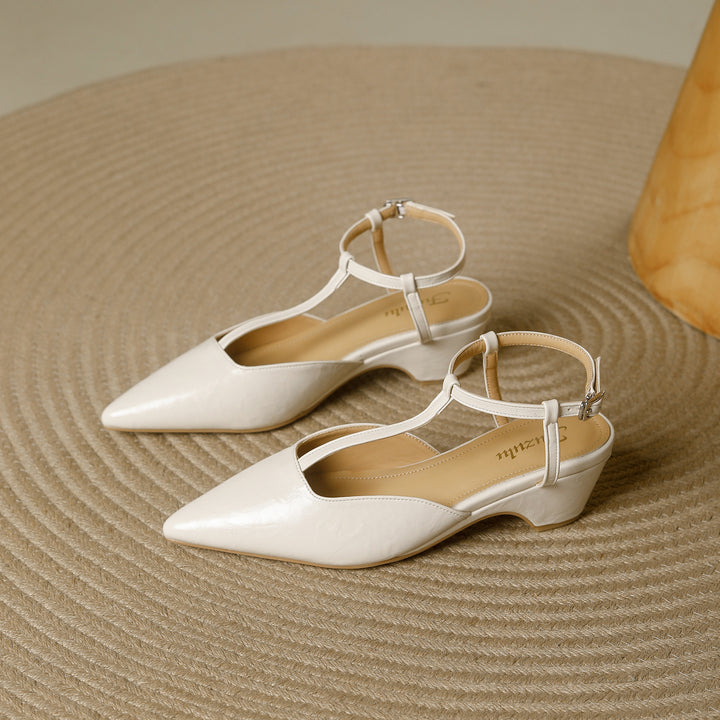 Nelsy Premium Leather T-Strap Slingback Heels