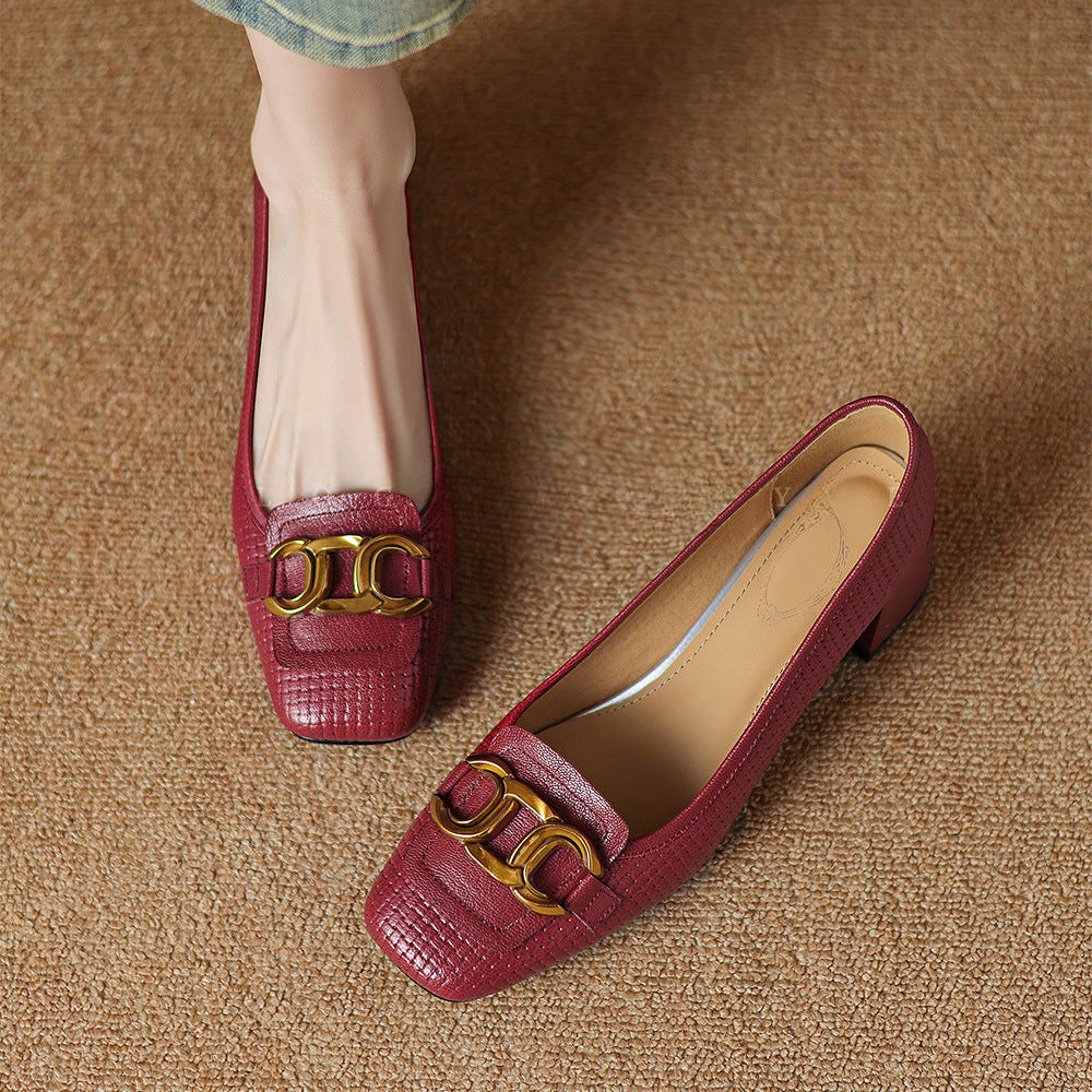 Soho Genuine Leather Block Heel Pumps