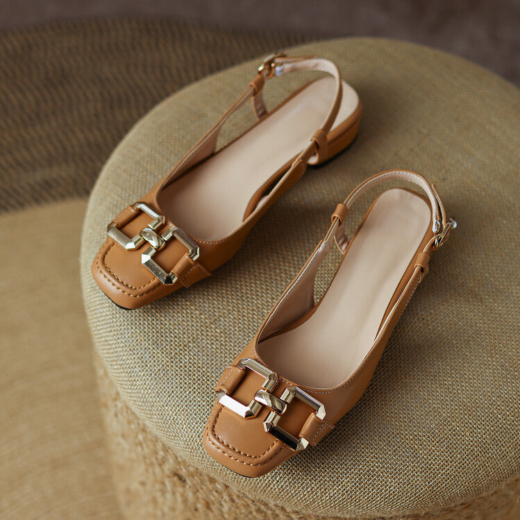 Cora Square Toe Leather Slingback Pumps