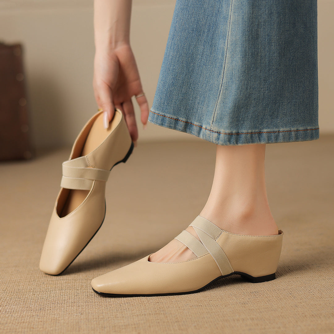 Maren Genuine Leather Square-Toe Mules