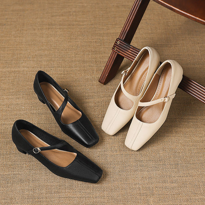 Celes Square Toe Leather Mary Jane Pumps