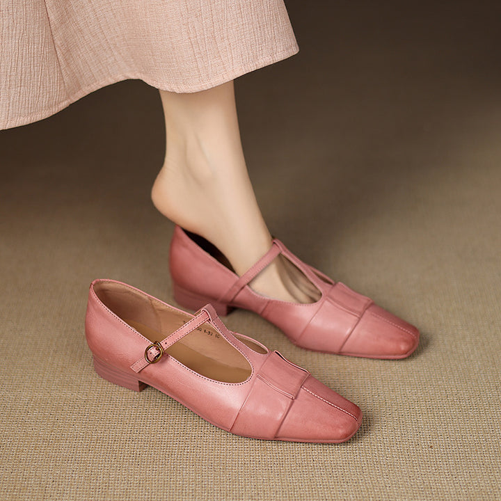 Leya Genuine Leather T-Strap Pumps