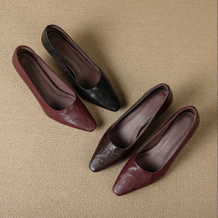 Cleva Genuine Leather Square-Toe Heels