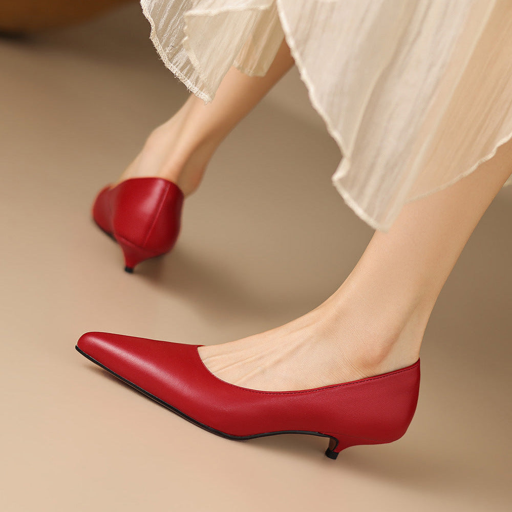 Zera Genuine Leather Pointed-Toe Heel Pumps