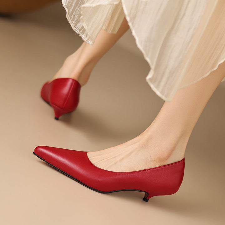 Zera Genuine Leather Pointed-Toe Heel Pumps