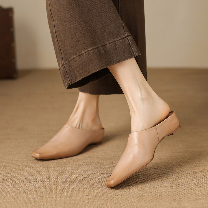 Noelle Genuine Leather Square-Toe Mules