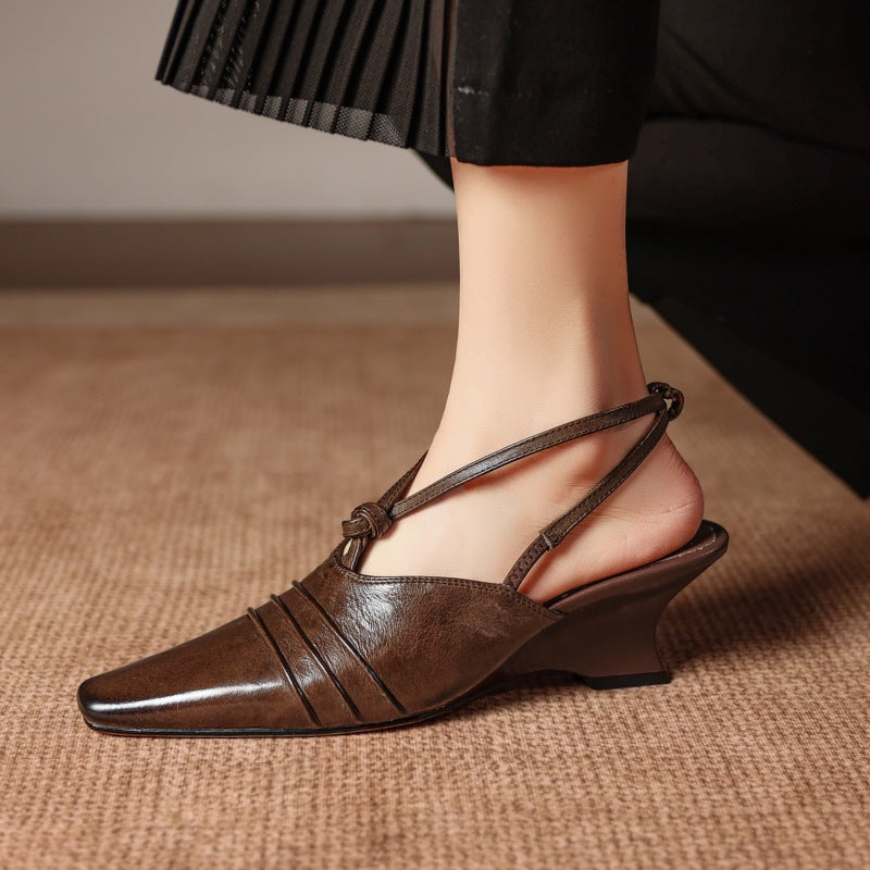 Enola Genuine Leather Cross strap Slingback Heels