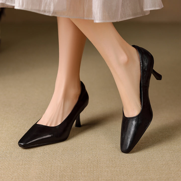 Cleva Genuine Leather Square-Toe Heels