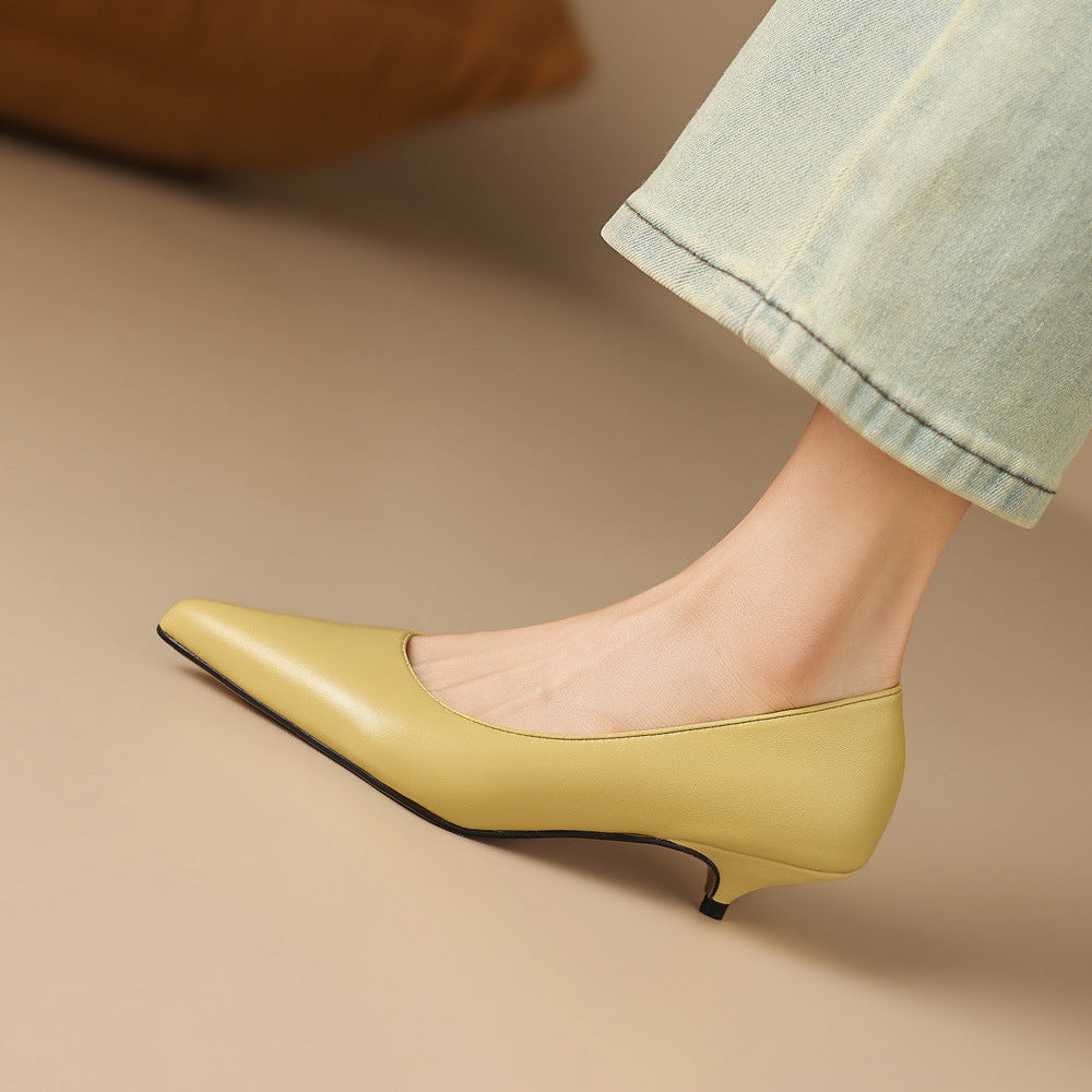 Zera Genuine Leather Pointed-Toe Heel Pumps