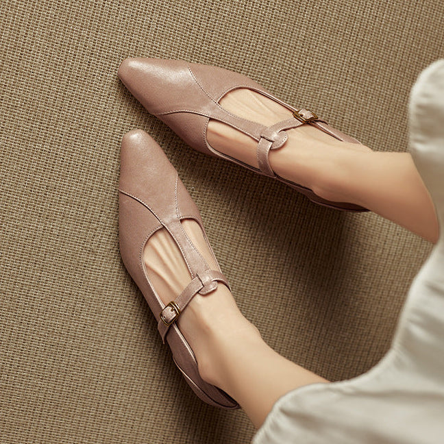 Rovena Genuine Leather T-Strap Heel Pumps