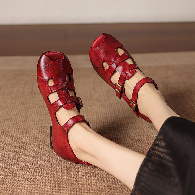 Caira Genuine Leather Peep-Toe Fisherman Sandals