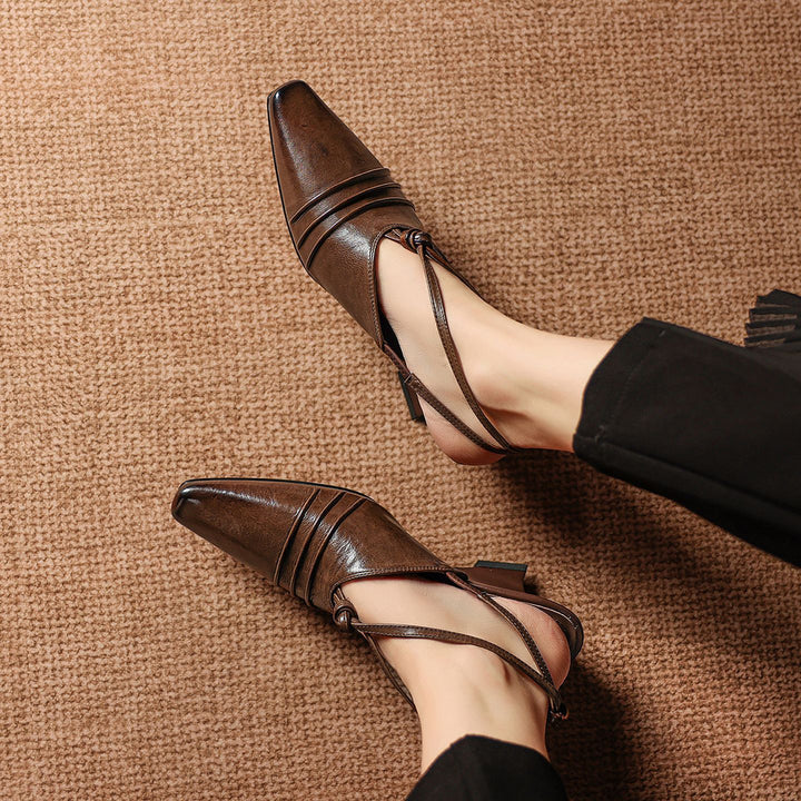 Enola Genuine Leather Cross strap Slingback Heels