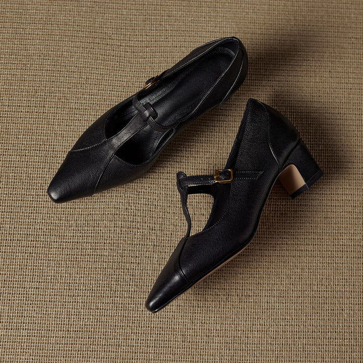 Rovena Genuine Leather T-Strap Heel Pumps