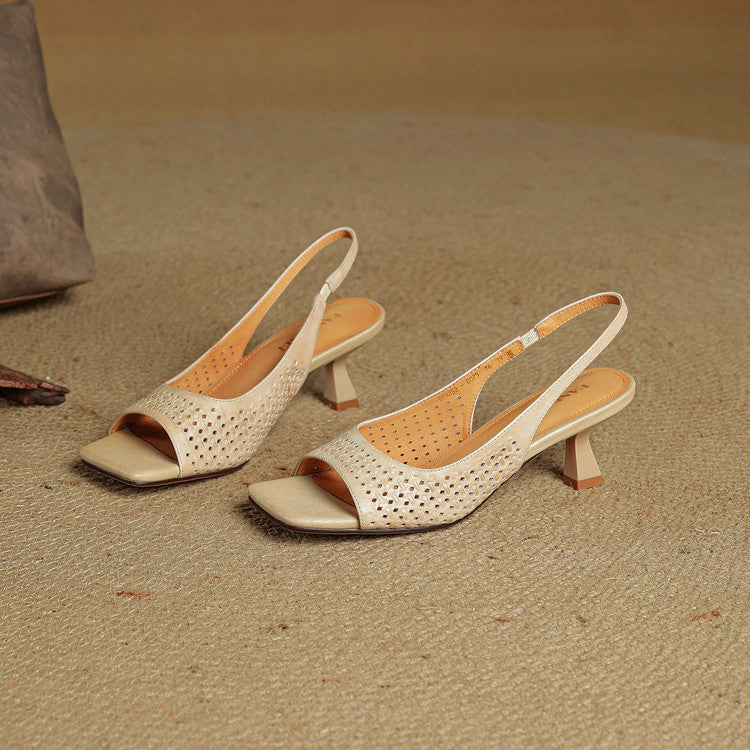 Muse Genuine Leather Square-Toe Slingback Sandals