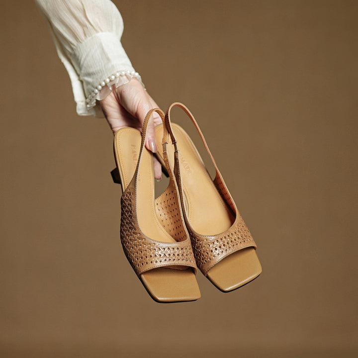 Muse Genuine Leather Square-Toe Slingback Sandals