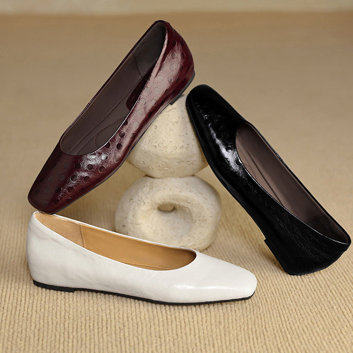 Roma Genuine Leather Square Toe Flat Pumps