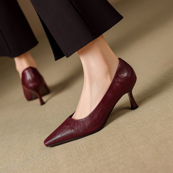 Cleva Genuine Leather Square-Toe Heels