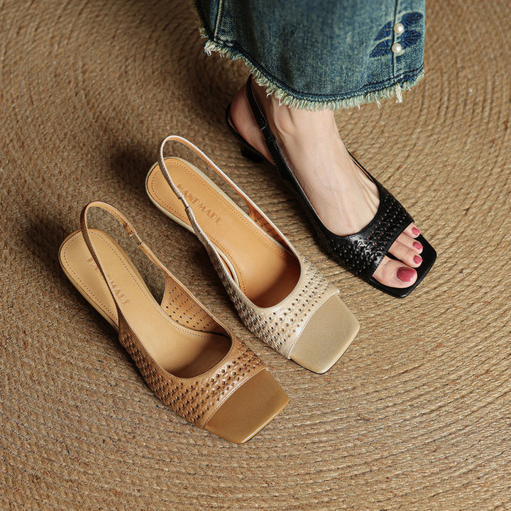 Muse Genuine Leather Square-Toe Slingback Sandals