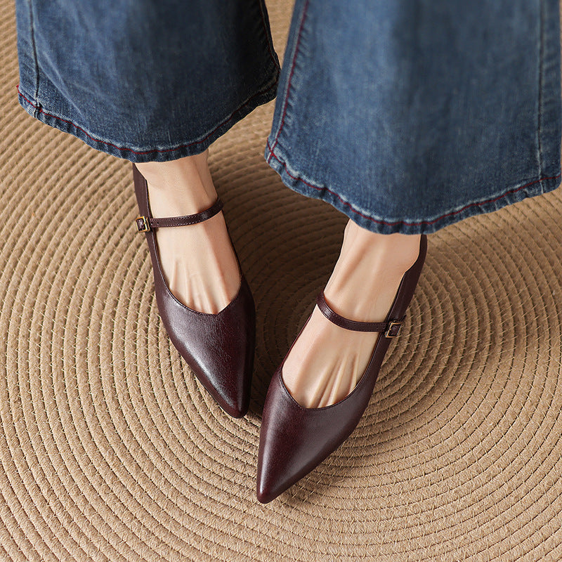 Evie Genuine Leather Pointed Toe Mary Jane Pumps