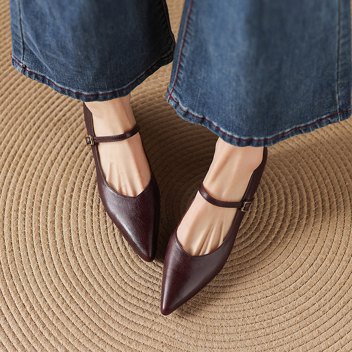 Evie Genuine Leather Pointed Toe Mary Jane Pumps