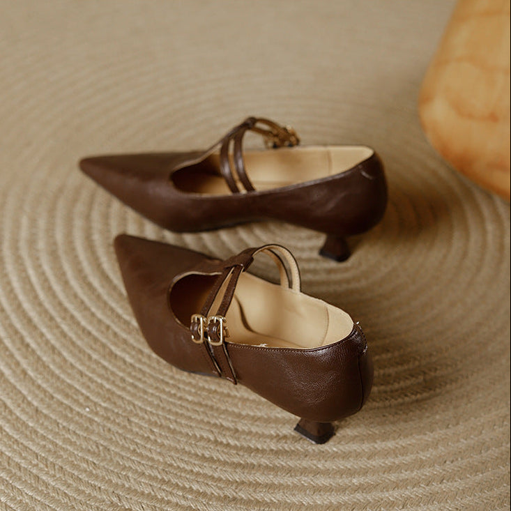 Mirel Genuine Leather T-Strap Pumps