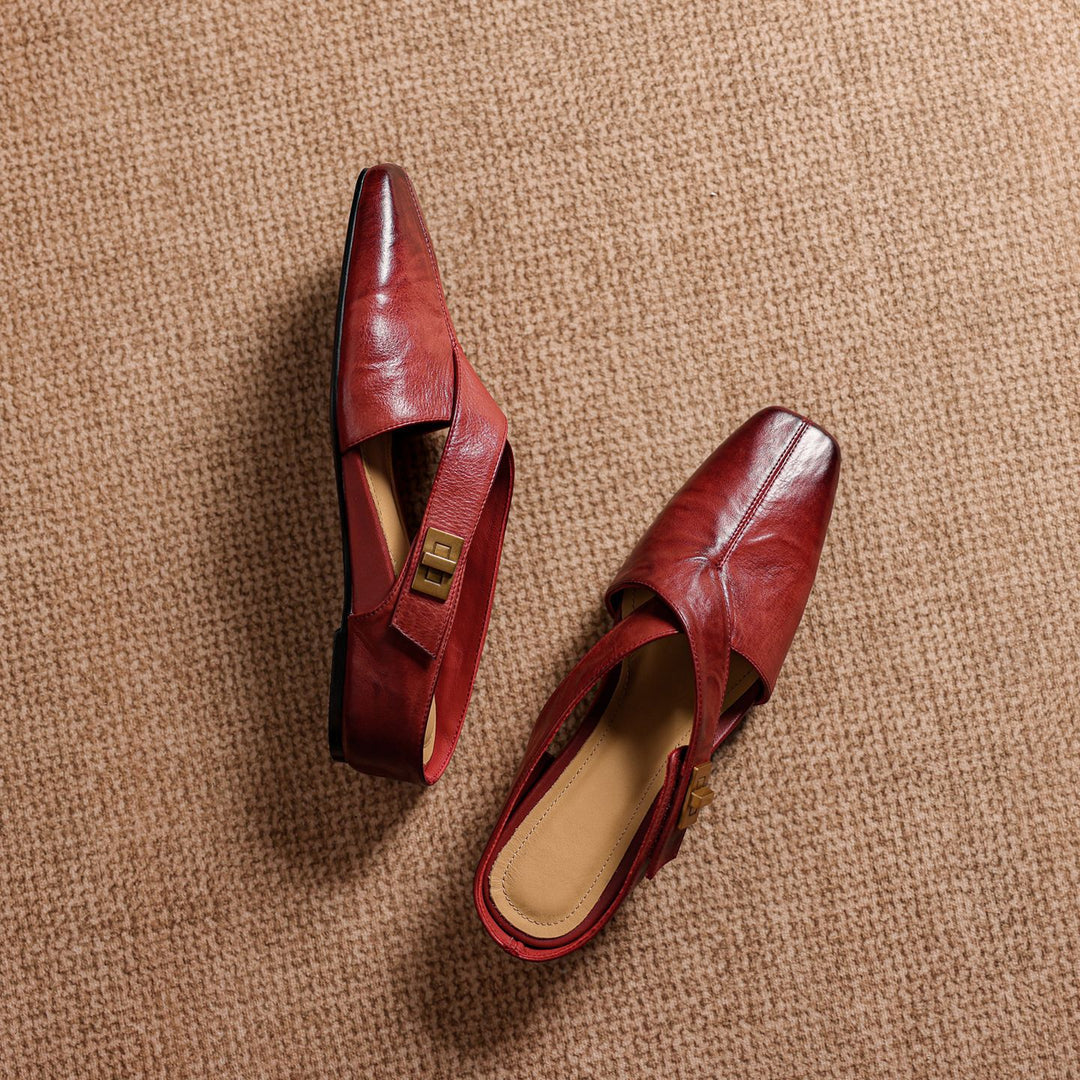 Rea Genuine Leather Square-Toe Mule Pumps