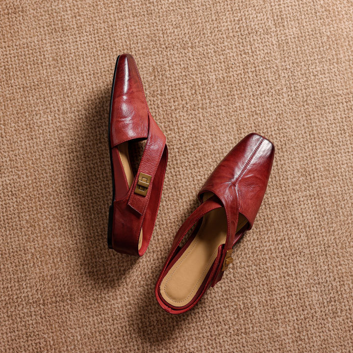 Rea Genuine Leather Square-Toe Mule Pumps
