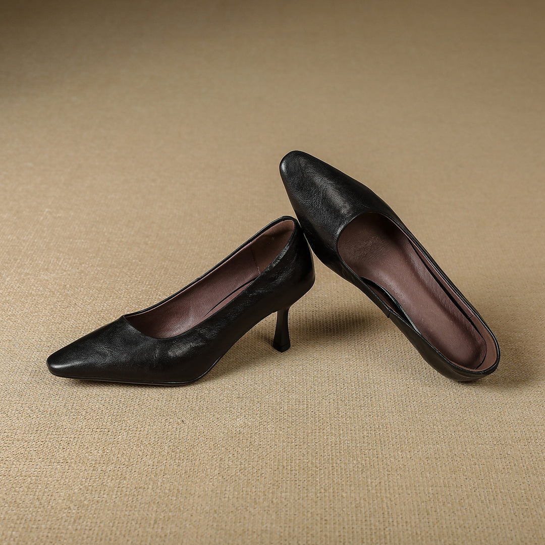Cleva Genuine Leather Square-Toe Heels