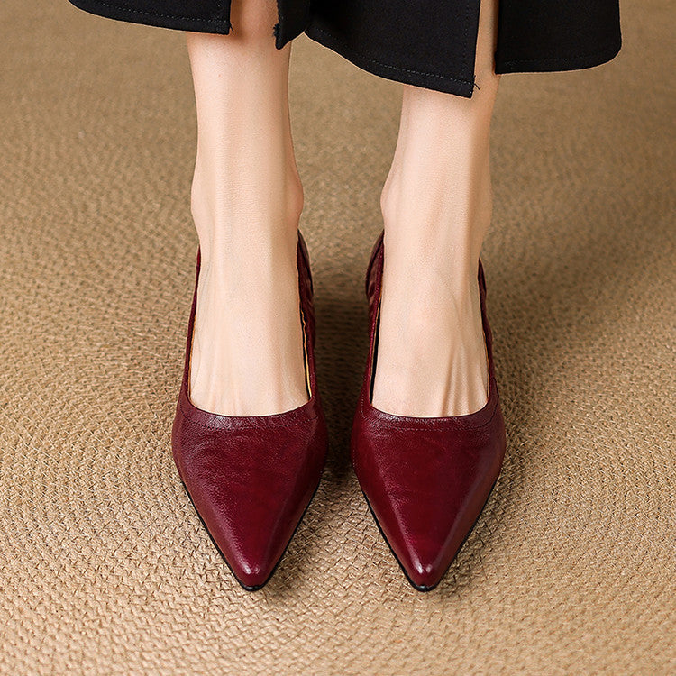 Cela Genuine Leather Pointed-Toe Heels