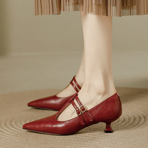 Mirel Genuine Leather T-Strap Pumps