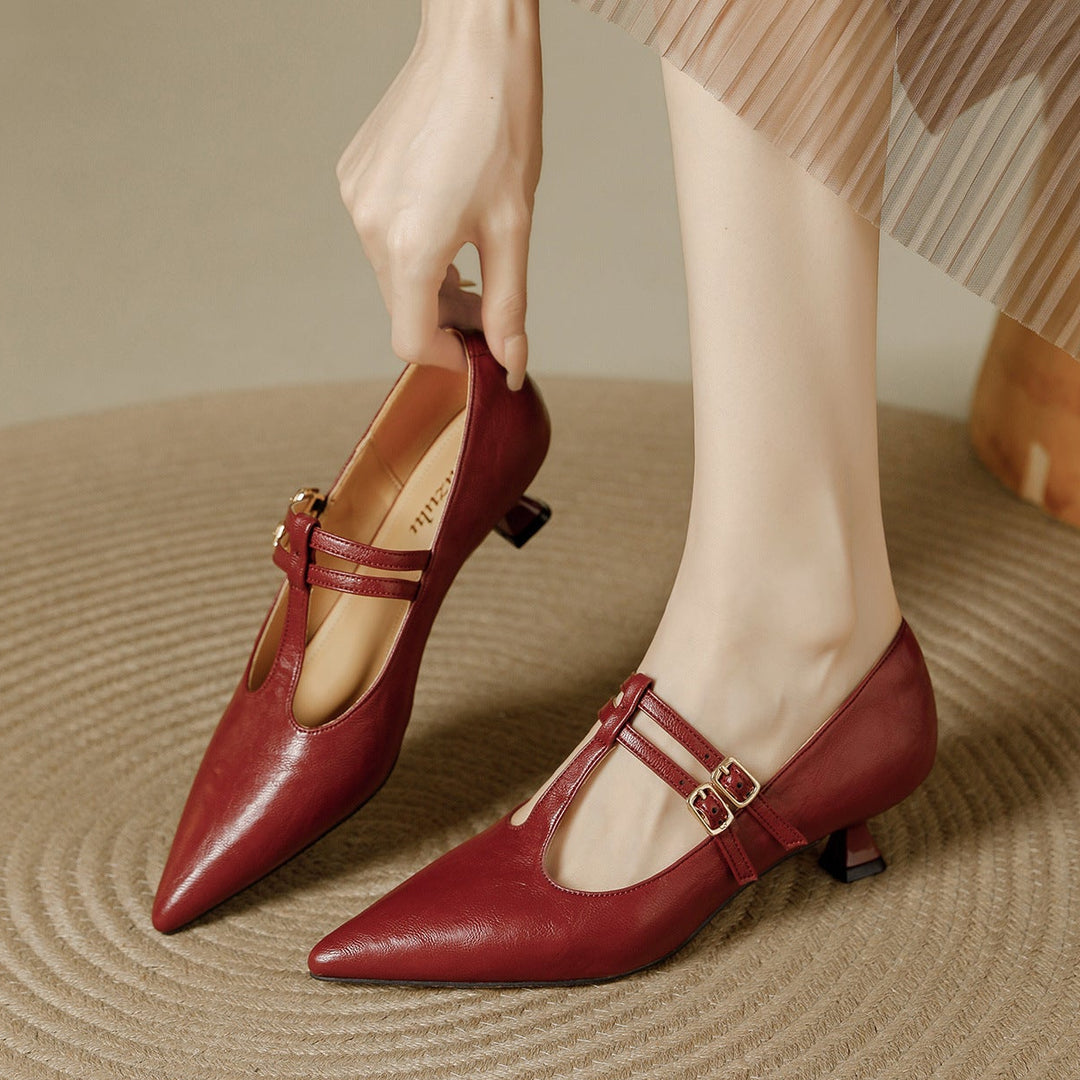 Mirel Genuine Leather T-Strap Pumps