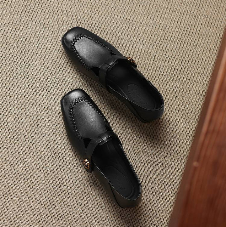 Krea Genuine Leather Whipstitch T-Strap Pumps