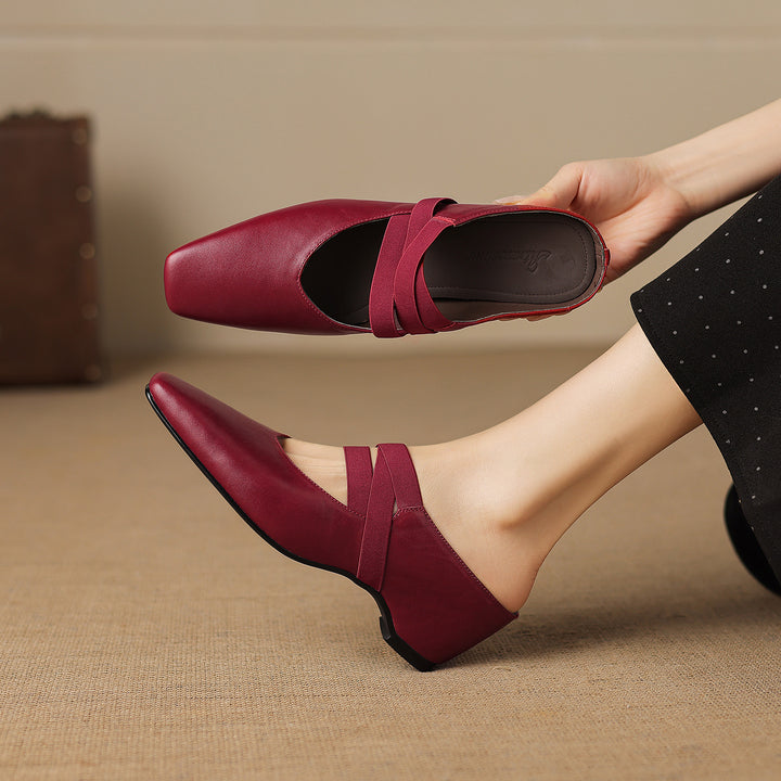 Maren Genuine Leather Square-Toe Mules
