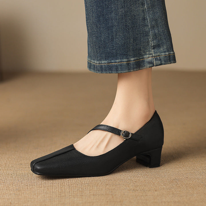 Celes Square Toe Leather Mary Jane Pumps